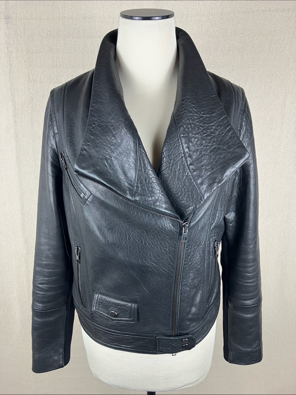 Vince Lamb Leather Moto Jacket Black Full Zip